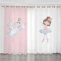 Ready-made Cartoon Ballet Girl Thin Window Curtains For Kids Bedroom Living Room Bathroom Kicthen Door Hall Home Decor On Sale W50 X H130(CM)X2&Hook
