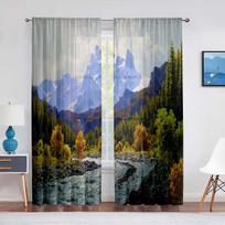 Mountain Forest River Painting Art Tulle Curtains for Living Room Bedroom Decor Transparent Chiffon Sheer Voile Window Curtain (W50H130cm)-2pcs&Grommet Top brown