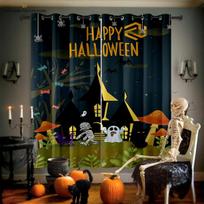 Cartoon Printed Curtains, Halloween Decoration, Polyester Fiber, Witch, Pumpkin, Custom Pattern, Bedroom, Living Room, Holiday W50X130H(CM)X2PCS&Grommet Top