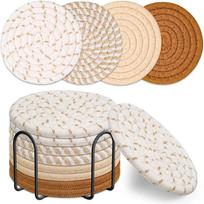1 Set Drink Coasters with Stand, Minimalist Cotton Weave, Absorbent Coaster Set, for Home Decoration Desktop Protection (8pcs holder) 1 Set ruda