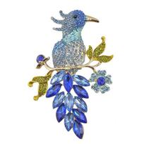 Blue Crystal Robin Brooch Coat Accessories Retro Temperament Alloy Electroplating Hand-Painted Bird Corsage gray
