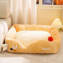 Orange Cartoon Lazy Sleeping Nest Open Type Small Dog Kennel Cat Nest Autumn and Winter Thick Warm Pet Supplies S: 45 * 35 * 18cm