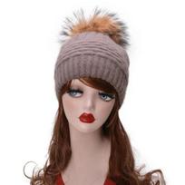 Lawliet  Women Winter Hats Big Real Fur Pom Pom Hats Thick Warm Knitted Beanies Hats Fashion Angora Skullies Cap A462 gray