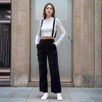 Strap Style High Street Women's Pants With Multiple Pockets, Street Loose Straight Leg Cropped Pants S juoda