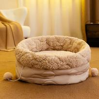New Cat Litter Kennel Round Quilting Cotton Autumn and Winter Warm Pet Litter Cat Bed Four Seasons Dog Mat Medium (40   40CM) chaki