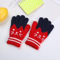 Winter Cute Cat Plus Velvet Thickened Warm Knitted Imitation Cashmere Gloves for Boys and Girls Students S black