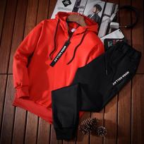 Men 'S Long Sleeve Hooded Sweater Tide Sports Suit Two -Piece XXXXL raudona