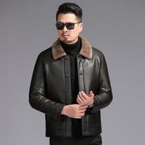 Winter fur all-in-one genuine leather jacket for men plus velvet business warm daddy lamb wool jacket thickened leather jacket 195 black