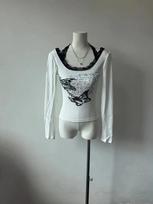 Amercian Style Vintage Sexy Coquette T Shirts Women American Retro Y2k Harajuku Gothic Lace Patchwork Slim Tees Tops Autumn Winter Chic S balta