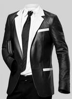 Black Men's Leather Blazer Handmade Stylish Wedding Party Designer Business Coat S juoda