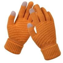 Unisex žiemos lietimui jautrios pirštinės - storos, neslystančios, su atvirais pirštų galiukais, vilnonės, šiltumui ir važinėjimui dviračiu One Size orange