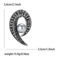 High-End Retro Gun Black Alloy Rhinestone Pearl Brooch Exquisite And Versatile Women'S Suit Coat Corsage Jewelry Pin gray