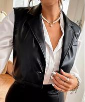 Handmade Leather Black Lambskin Biker Stylish Women Fancy Western Vest Coat S juoda