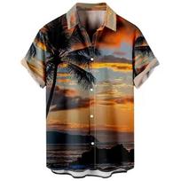 Hawaiian shirt, Leopard print, Casual men's Open Lapel short-sleeved top, Aloha Fashionable Shirt M
