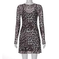 Women's Autumn Fashion Personality Leopard Print Gauze See-through Dress XS leopardo rašto spalva