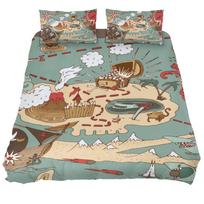 Treasure Map Bedding Set Gold Coins Comforter Cove Compass Duvet Cover For Teen Young Man Adventure Theme Soft Room Decorative EU Single(135x200cm)