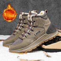 Winter Men's Leather Boots Classic Men Warm Fur Snow Boots Outdoor Brand Punk Men Motorcycle Boots Lace Up Men's Tooling Shoes 39 ruda