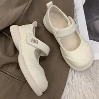 New Women Shoes Hook & Loop Strap Pumps Mary Jane Thin Shoes Comfortable Round Toe Flats Casual Shoes Fashion Platform Sneakers 35 smėlis