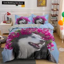 Husky Dog Bedding Set King Queen Size Funny Pet Puppy Duvet Cover for Kids Boys Girls Cute Animal 2/3pcs Polyester Quilt Cover EU single(135x200cm) gray