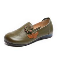 2024 New Green Ballet Flats Women's Real Leather Loafers Elder Nanna Mom Shallow Driving Shoes Woman Low Vamp Summer Moccasins CN 35 žalia