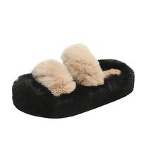 2024 Autumn/Winter New Casual Versatile Lazy Cotton Slippers Lazy Style Thick Bottom Plush Slippers for Women 35 chaki