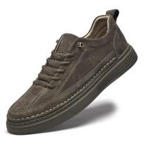 New Breathable Outdoor Sneakers Fashion Driving Walking Tennis Shoes  Male All-match Skate Footwear Leather Men Vulcanize Shoes 47 chaki