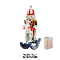 30CM Christmas Nutcracker Soldier Rocking Horse Cavalry Doll Handicraft Wooden Puppet Ornament Holiday Gifts