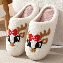 Women's Christmas Deer & Gingerbread Indoor Slippers - Warm, Smiley Cotton Design Fox, 44-45