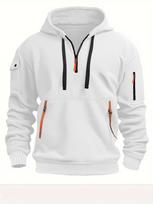 Men's Multi-Zip Arm Embroidered Casual Sports Hoodie S balta
