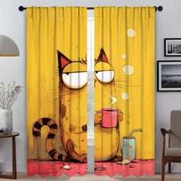 Duty Cat Window Curtain for Room 2 Panel Curtains for Bedroom Home Interior Curtains Partition Shades Halloween Decoration Child W50xH70cmx2pcs-CL