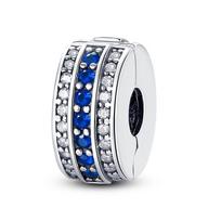 Silver Clasp 925 Sterling Silver CZ pave Clip Charms Daisy Beads Stopper Safety Chain fit Original Bangle Bracelet Jewelry Clip