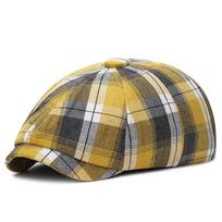 Color Plaid Beret Women's British Retro Octagonal Hat Men's Literary Casual Forward Hat Thin Outdoor Sun Hat Adjustable geltona