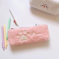 Plaukuotas mielas Kawaii Cat Paw pliušinis pieštuko krepšio dėklas mergaitėms, paprasti studentų raštinės reikmenys, rašiklio dėklas, laikymo krepšys, dovanos vaikams ruda