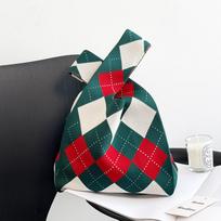 Didelės Talpos Megztas Krepšys Moteriškas Megztas Rankinukas Nešiojamas Laikymo Krepšys Lauko Naudojimui Minkštas Pintas Universalus ir Mielas Krepšys 35 * 20cm red