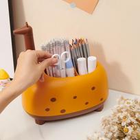 Cartoon Pen Holder Desktop Organizer Creative Stationery Makeup Brush Storage Box for Small orange