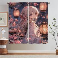 Curtain Beautiful Old Style Animation Gir Tulle in Kitchen Curtains 2 Pieces Window Bedroom Blackout Curtains Tentacles Blind W50xH70cmx2pcs-CL
