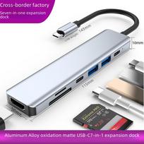 Cross-Border Type-C Hub: 7-in-1 Expansion Dock for Apple, Huawei, USB Devices 7 in 1 HDMI+PD+USB*2+Type-C data interface+SD+TF
