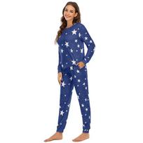 Bright Deer Moteriškas kalėdinis pižamų rinkinys su žvaigždžių spausdinimu ilgomis rankovėmis ir „Jogger Lounge Co-ord“ 2 dalių derantis moteriškas Pjs mielas, jaukus, laisvalaikio miegui skirtas drabužis XXL mėlyna