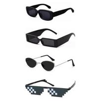 Sheomy Unisex Combo 4 atspalvių akinių rinkinys Kvadratiniai saulės akiniai Stačiakampiai Retro Vintažiniai Siauri Moteriški::Vyrai,MC-242 black