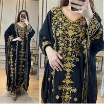 Black Georgette Dubai Party Moroccan Wedding Ramzan Kaftan Dress Farasha Abaya XS juoda
