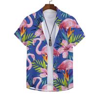 Flamingo Hawaiian Shirts Beach Summer Men's Shirt Tropic 3D Print Shirts Women Fashion Blouse Short Sleeve Vocation Tops S gray