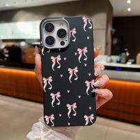Rožinis kaspinėlių rašto telefono dėklas iPhone 16 Pro 15 14 Plus 13 12 Pro Max 11, smūgiams atsparus, odos tekstūros, minkštas TPU, plonas, matinis dėklo dangtelis iPhone 11 smėlis