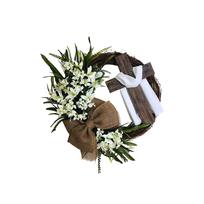 Round Easter Door Wreath with Cross with Burlap Home Front Door Decor Rustic black