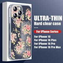 For iPhone 16 Plus 15 14 Pro 12 13 Pro Max 11 Shockproof Color Rose Flower Pattern Hard Pc Transparent Slim Lens Protection Phone Case Cover iPhone 16