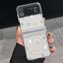 3PCS Foldable Shockproof Case for Samsung Z Flip6 Flip5 Flip4 for Magsafe Magnetic Love Hearts Stars Flower Pattern Clear Hard Pc Slim Case Cover Samsung Z Flip6