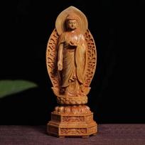 Boxwood carving The Three Saints of the West Buddha statue of Tathagata Guanyin Home Buddha Hall Worship Wooden crafts Gift 19x7.5x6cm