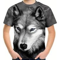 Children's T-shirt Wolf 3D Printed Boys' T-shirts Casual Short Sleeved Summer Top 110 black