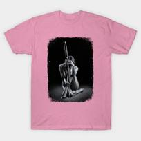 T Shirt Women Girl With Katana Harajuku Print Kawaii Tshirt Summer Short Sleeve Female T-Shirt Top Tee S rožinė