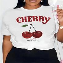 Womens' Summer T-shirt Printed Fashionable Casual Cute Short Sleeved Round Neck T-shirts M balta