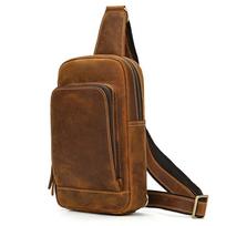 Hot-Selling Crazy Horse Leather Retro Messenger Bag - Genuine Cowhide Chest and Shoulder Bag for Outdoor Use brown